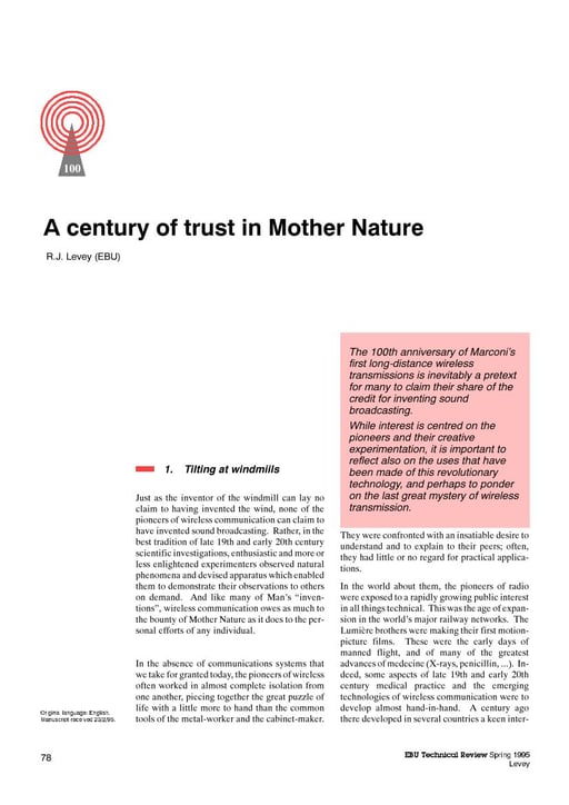 A century of trust in Mother Nature