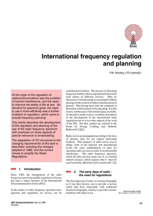 International frequency regulation and planning