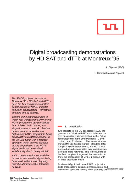 Digital broadcasting demonstrations by HD-SAT and dTTb