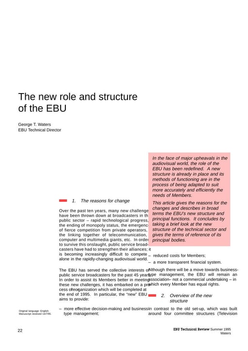 The new role and structure of the EBU