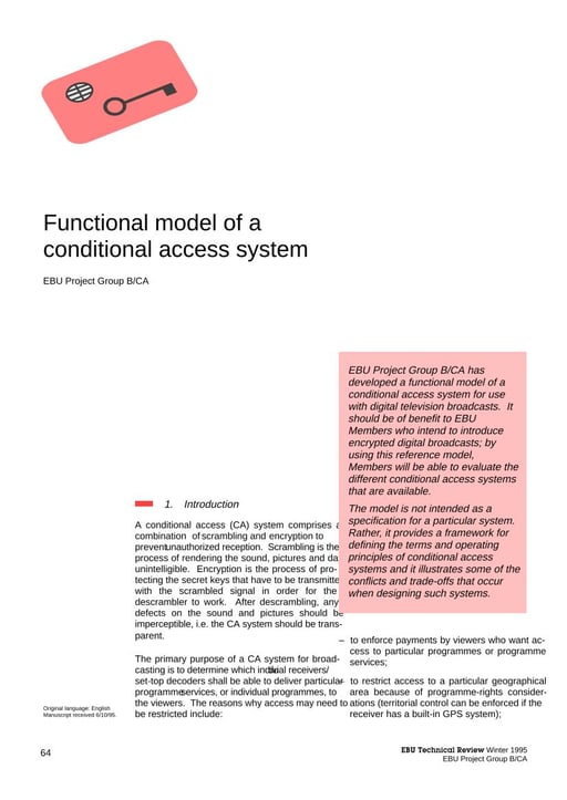 Functional model of a conditional access system for digital television