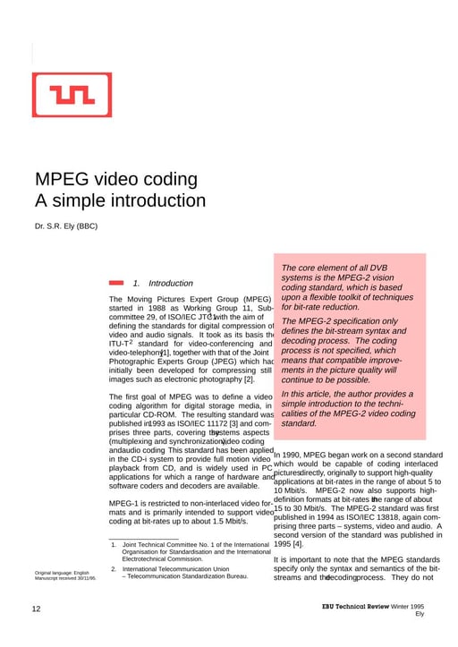 MPEG video – A simple introduction