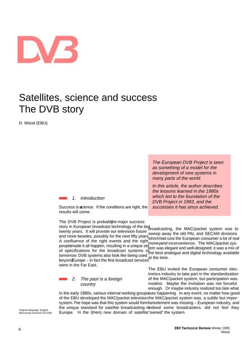 Satellites, science and success – The DVB story