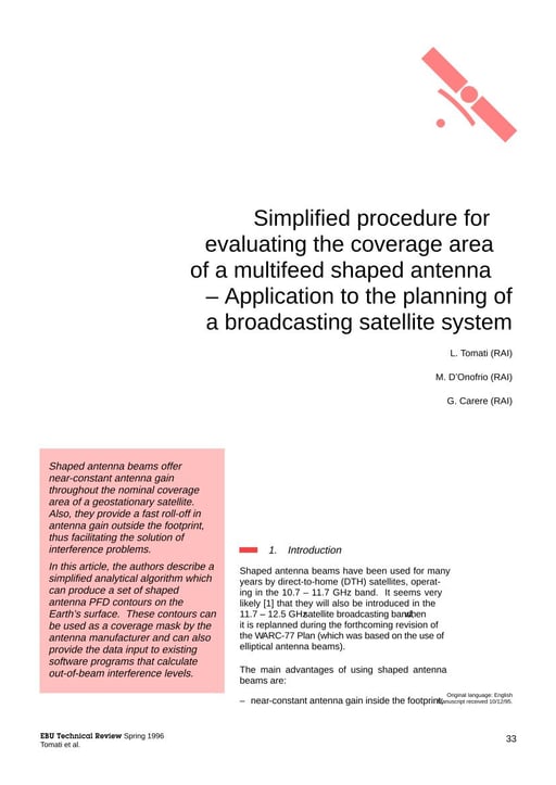 Simplified procedure for evaluating the coverage of a multifeed antenna