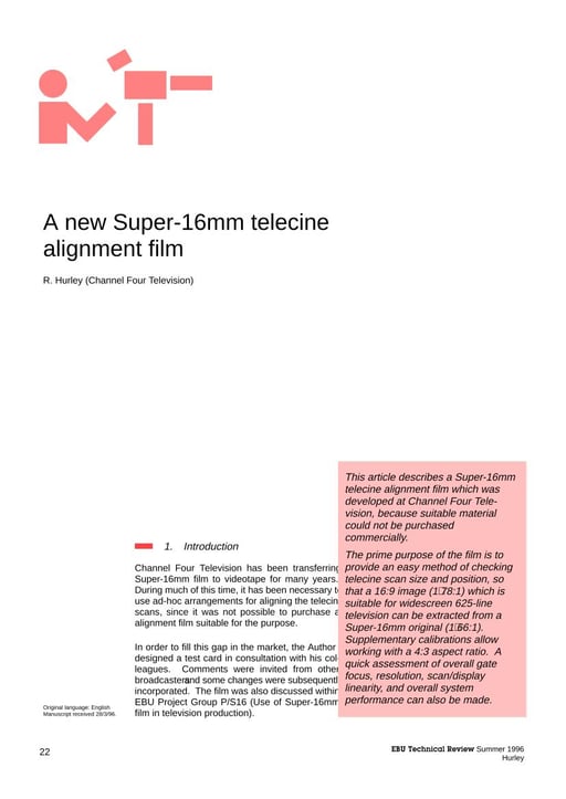 A new Super-16mm telecine alignment film