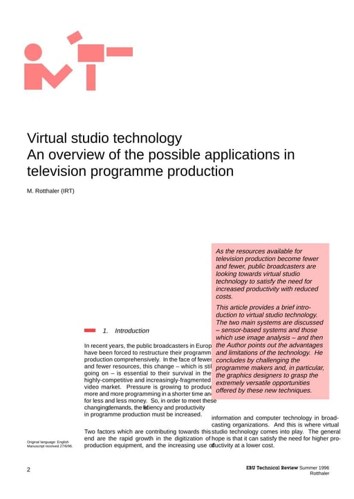 Virtual studio technology: an overview of its applications