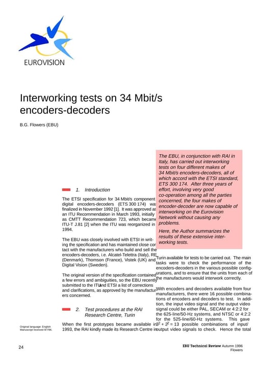 Interworking tests on 34 Mbit/s encoders-decoders