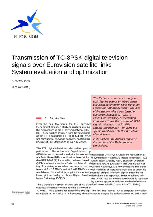 Transmission of TC-8PSK digital television signals