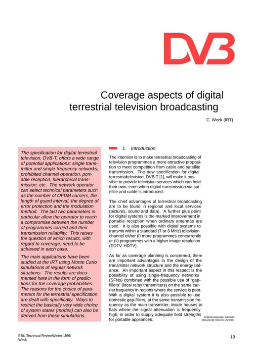 Coverage aspects of digital terrestrial television broadcasting