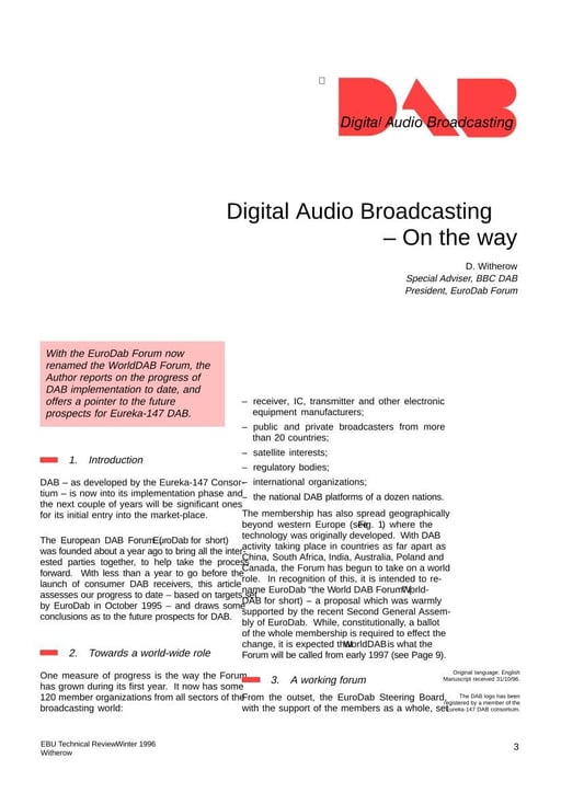 Digital Audio Broadcasting — On the way