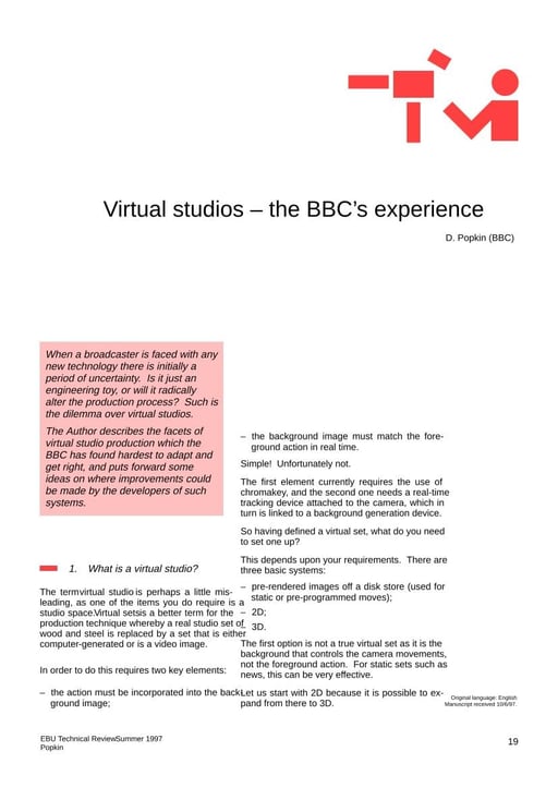 Virtual studios – the BBC's experience