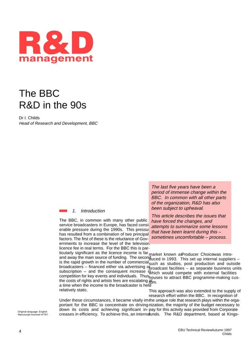 The BBC – R&D in the 90s