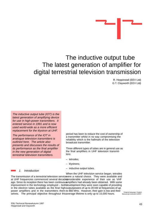 The inductive output tube – amplifier for digital terrestrial transmission