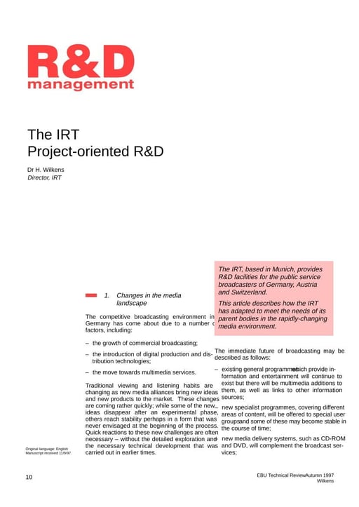 The IRT – Project-oriented R&D