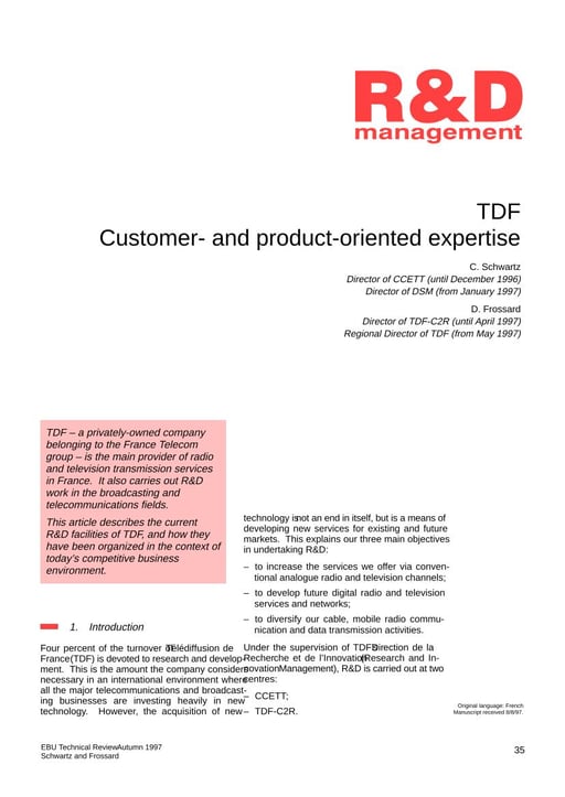 TDF – Customer – and product-oriented expertise