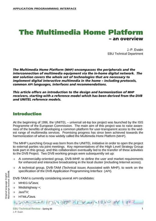 The Multimedia Home Platform — an overview