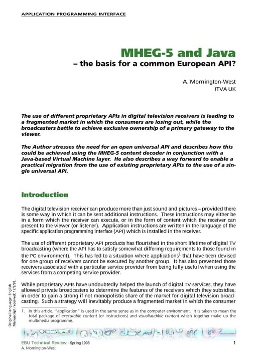 MHEG-5 and Java — the basis for a common European API?