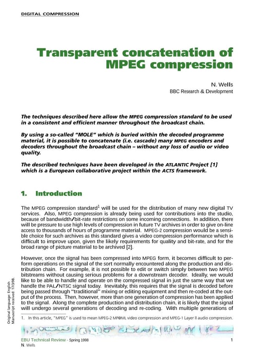 Transparent concatenation of MPEG compression
