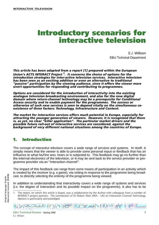 Introductory scenarios for interactive television