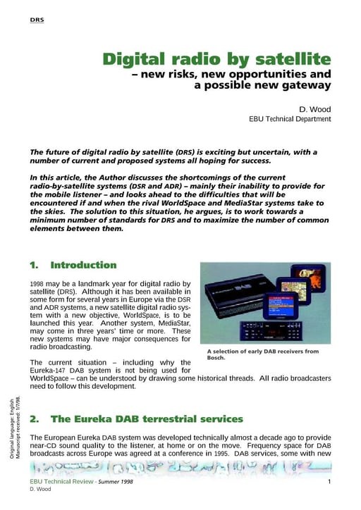 Digital radio by satellite — new risks, opportunities and a new gateway