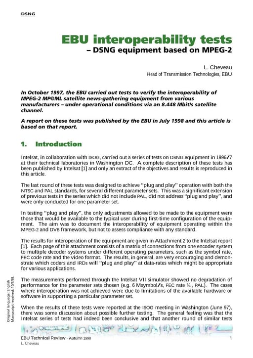 EBU interoperability tests — DSNG equipment based on MPEG-2