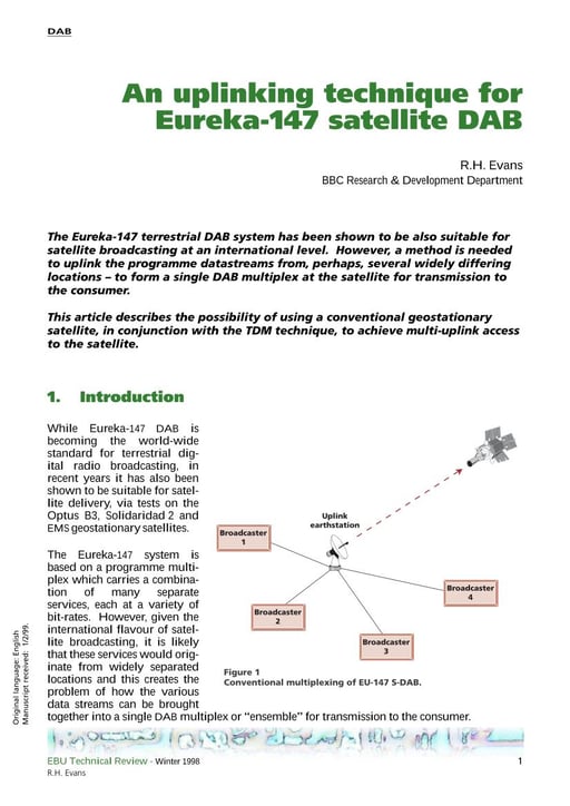 An uplinking technique for Eureka-147 satellite DAB