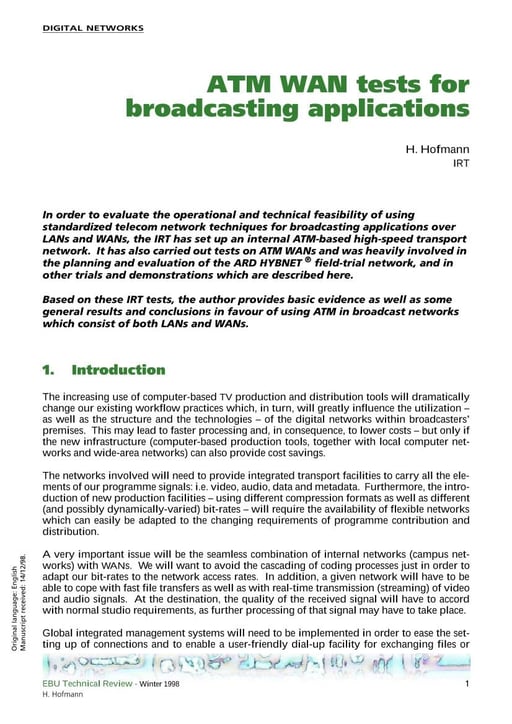 ATM WAN tests for broadcasting applications