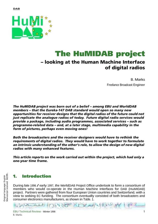 The HuMIDAB project — looking at the Human Machine Interface