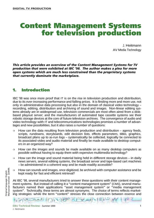 Content Management Systems for television production