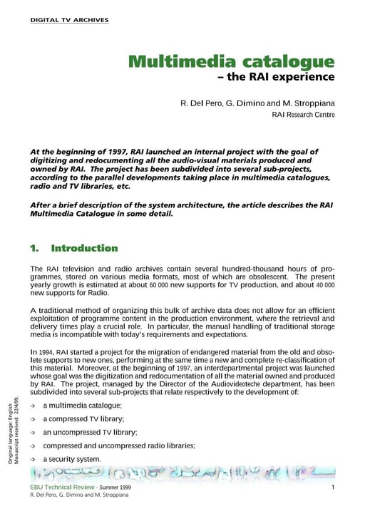 Multimedia catalogue - the RAI experience