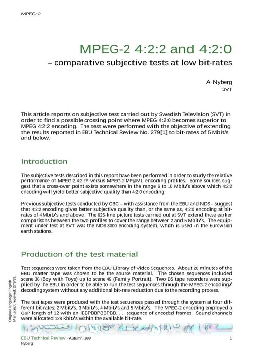 MPEG-2 4:2:2 and 4:2:0 — comparative subjective tests at low bit-rates