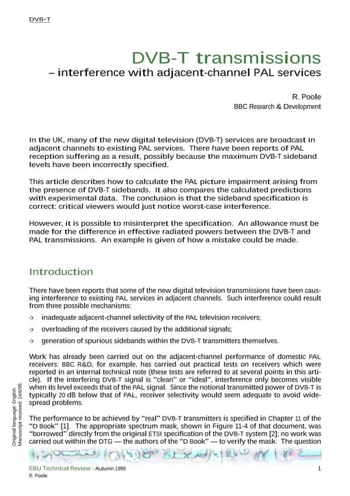 DVB-T transmissions — interference with adjacent-channel services