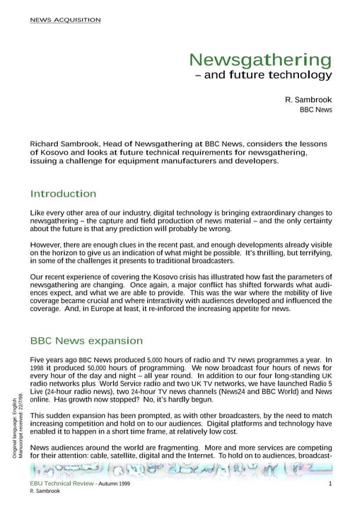 Newsgathering — and future technology