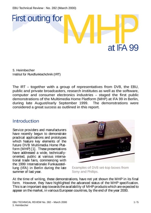 First outing for MHP at IFA 99