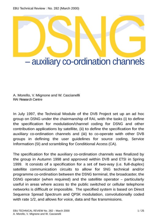 DSNG — auxilliary co-ordination channels