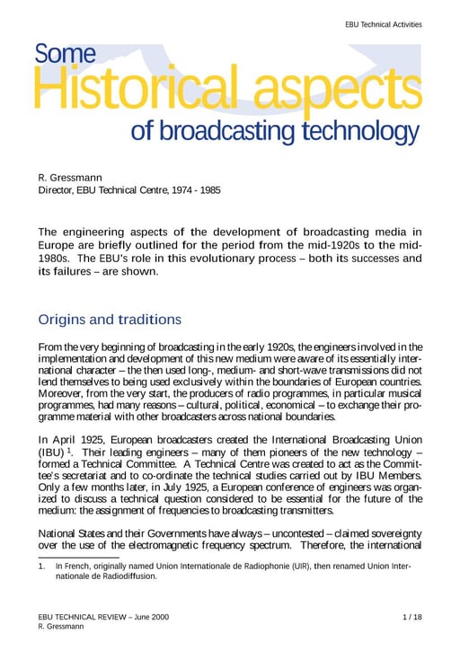 Some historical aspects of broadcasting technology