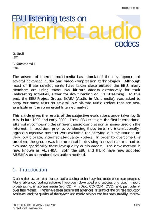 EBU listening tests on Internet audio codecs