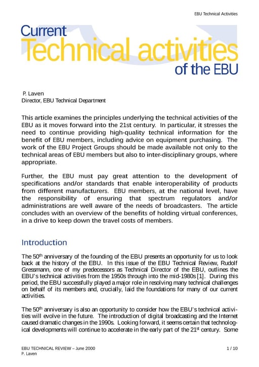 Current technical activities of the EBU