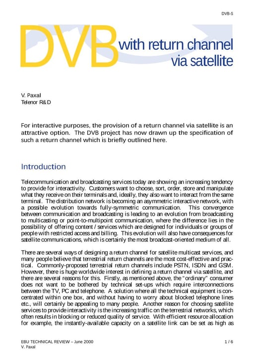 DVB — with return channel via satellite