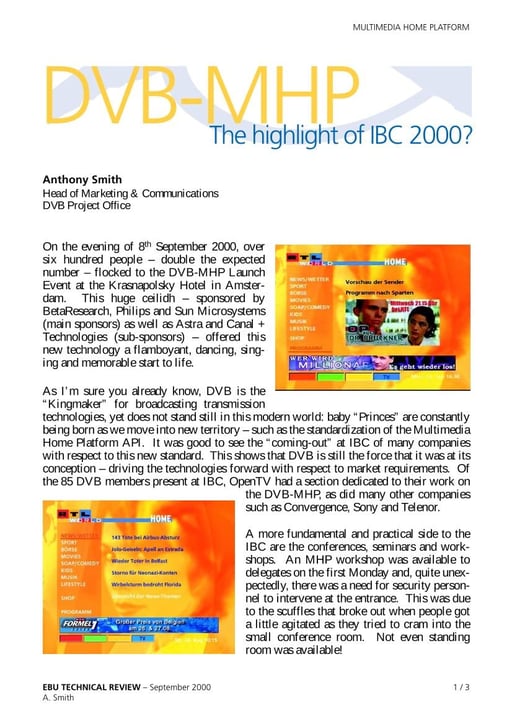 Report on IBC 2000