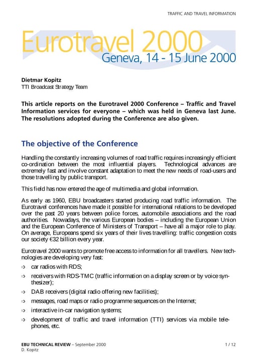Report on Eurotravel 2000 Conference