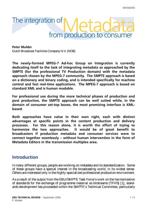 The integration of metadata – from production to consumer