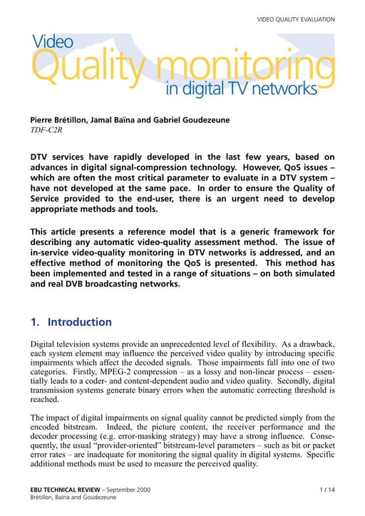 Video quality monitoring in digital TV networks