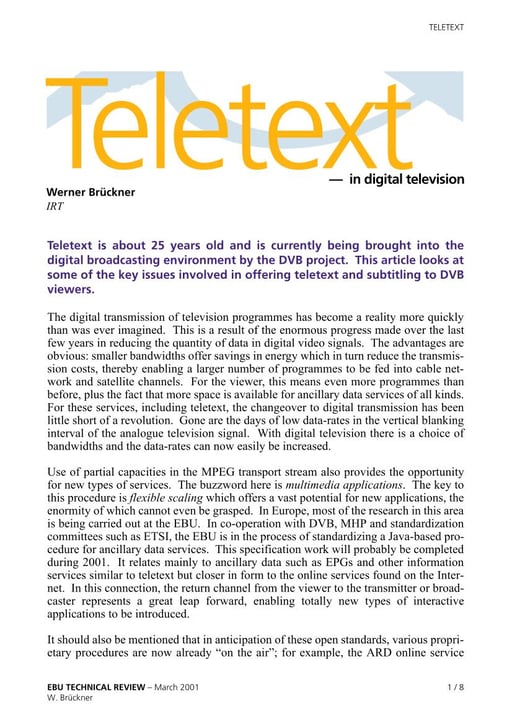 Teletext — in digital television