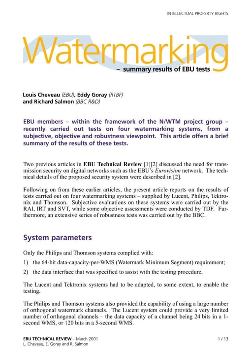 Watermarking — summary results of EBU tests