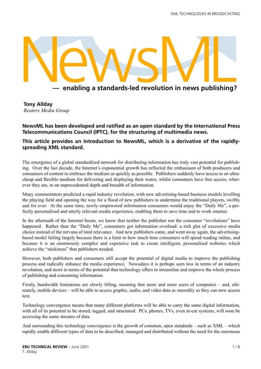 NewsML — enabling a standards-led revolution in news publishing