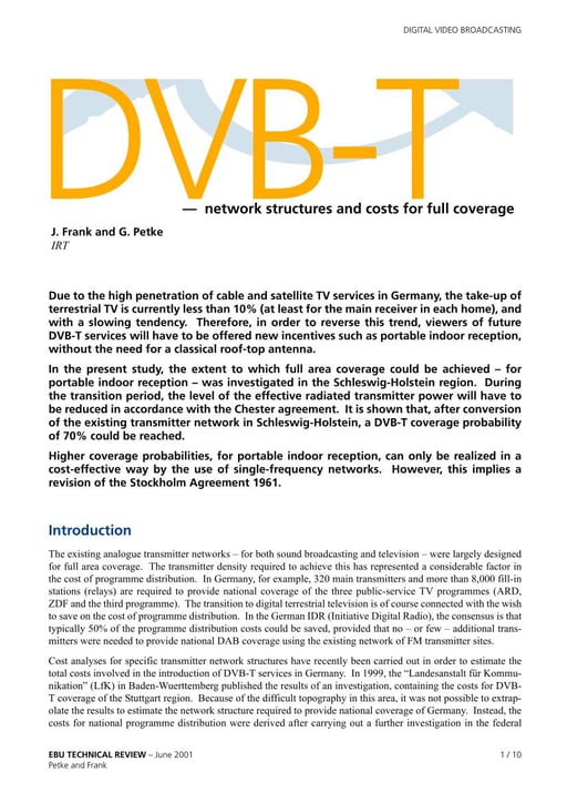 DVB-T — network structures and costs for full coverage