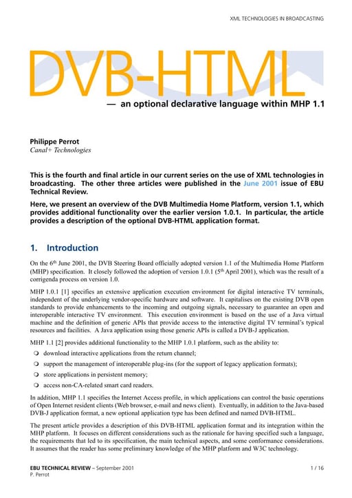 DVB-HTML — an optional declarative language within MHP 1.1