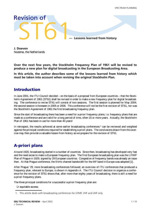 Revision of ST61 — lessons learned from history
