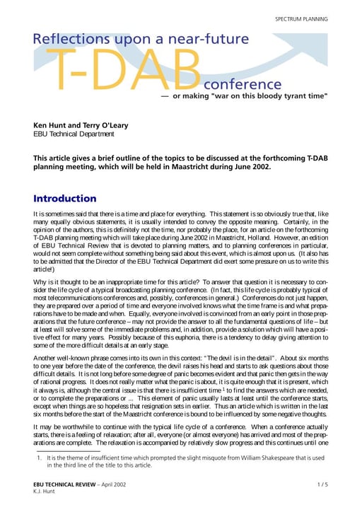 Reflections on a near-future T-DAB conference